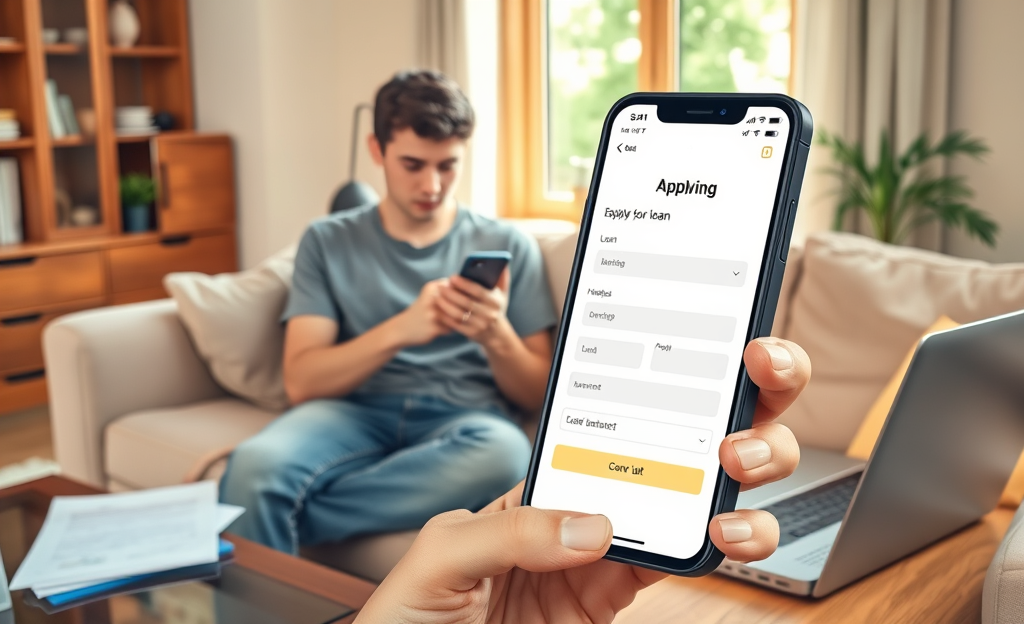 Person applying for a loan using a smartphone