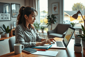 A freelancer working on a laptop, representing self-employment and credit insights.