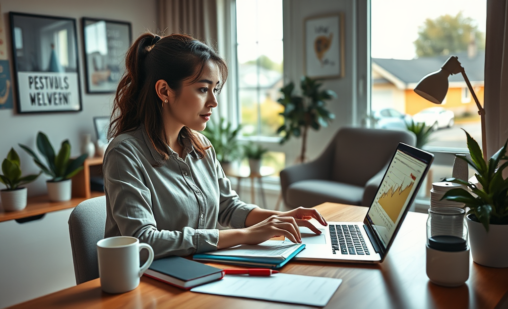 A freelancer working on a laptop, representing self-employment and credit insights.