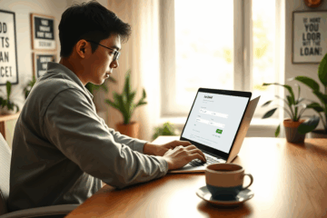 A person using a laptop to apply for an online loan at Truist Bank.