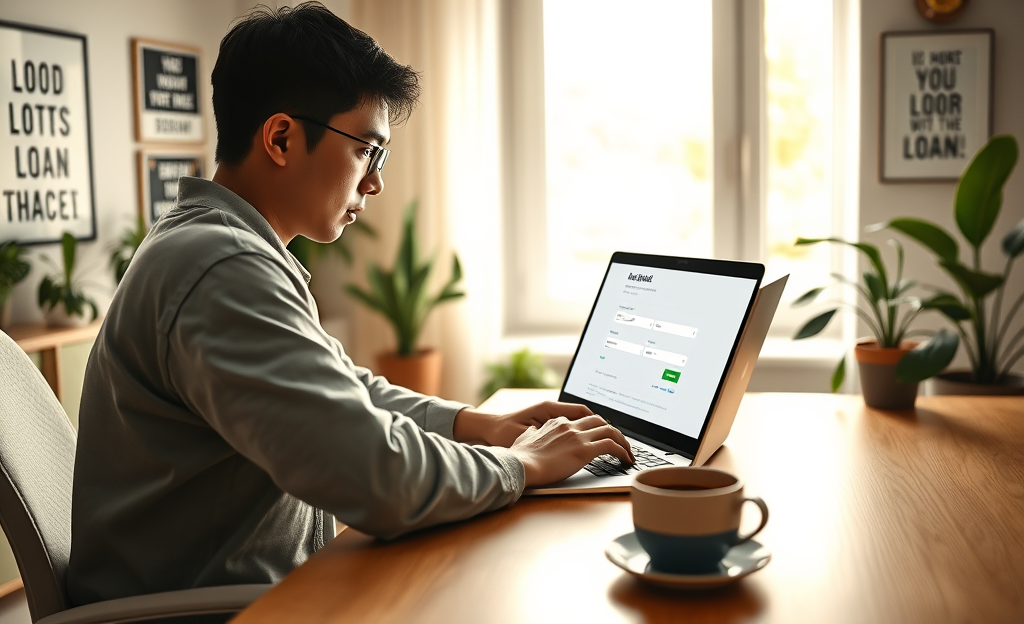 A person using a laptop to apply for an online loan at Truist Bank.