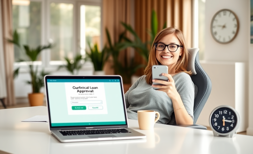 A person filling out a loan application online for immediate digital approval.