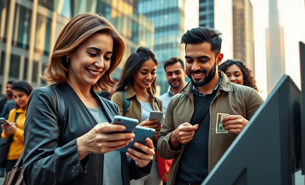Illustration of fast and secure money transactions highlighting simplicity and safety.