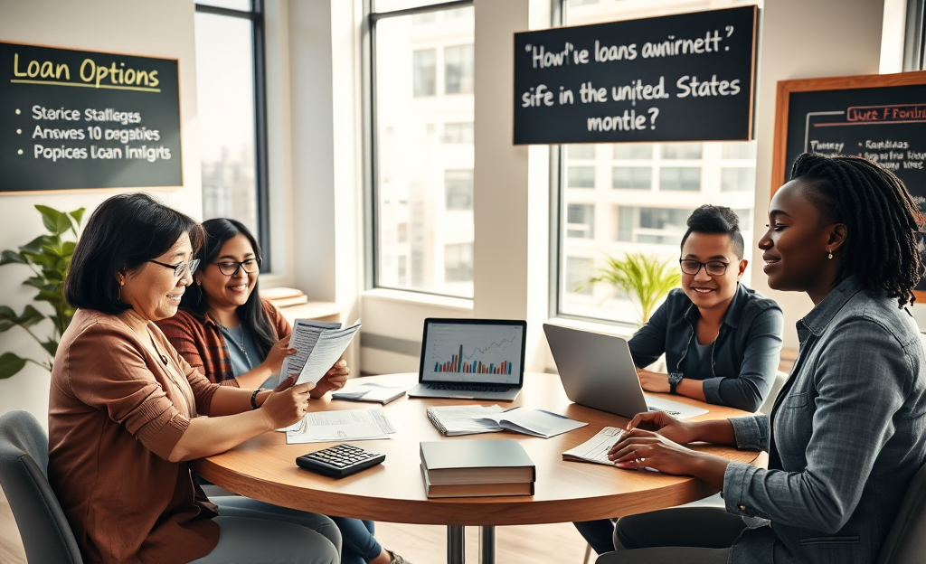 A diverse group of immigrants discussing financial options for loans to support their needs in the United States.