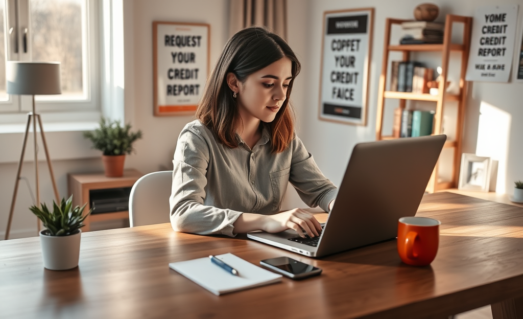 A person using a laptop to request their credit report online.