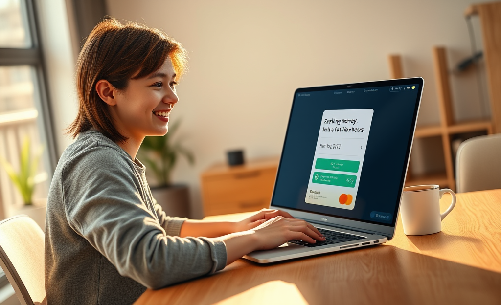 A person reviewing their bank account balance after a quick money transfer.