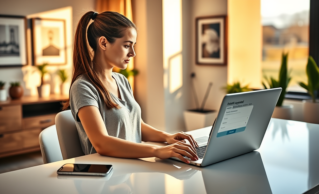 A person using a laptop to apply for personal credit online with instant digital approval.