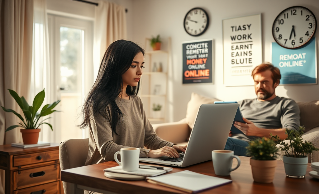An individual working remotely on a laptop, searching for online job opportunities to earn urgent money.