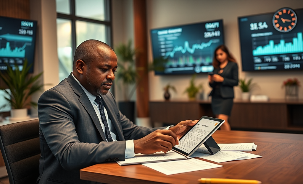 An illustration of secured loans with electronic contracts showing digital signatures and modern finance technology.