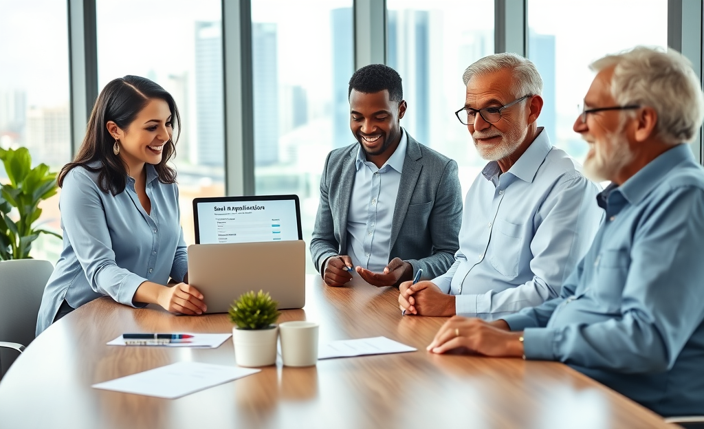 A couple discussing mortgage loan options at a desk, showcasing fast and hassle-free processes.