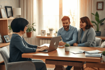 A homeowner reviewing refinancing options with low interest rates.