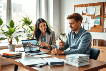 A person analyzing real estate options with quick personal loan information.