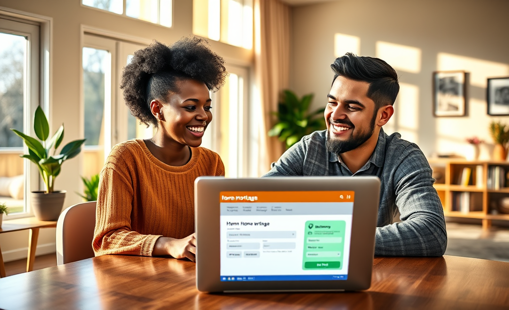 A happy family standing in front of their new home, symbolizing the dream of home ownership made possible through an online loan.