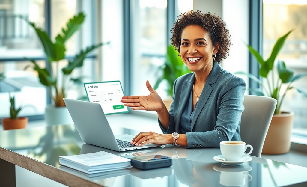 A person smiling while reviewing financial options for a personal loan without headaches.