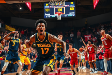 Morez Johnson Jr. scores while leading Michigan Wolverines in a dominant victory against Rutgers Scarlet Knights.