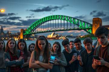 A visual representation of the implications of the new law restricting minors from accessing social media, highlighting both the frustrations and potential risks involved.