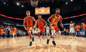 Illinois players celebrate after defeating Tennessee in a thrilling basketball match, ending their losing streak.