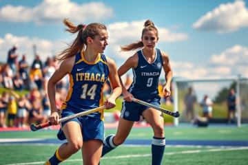 Eliza Ballaro and Reese Abrahamson celebrate their All-Region III team selections from Ithaca College.