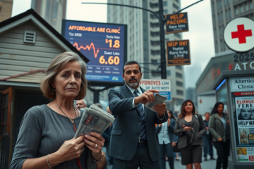 Image depicting the struggles of Americans with economic challenges, including housing and healthcare issues.