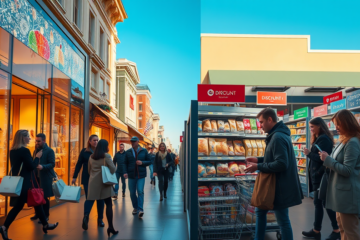 A visual representation of economic disparity showcasing luxury shopping contrasts with budget-conscious consumers during the holiday season.