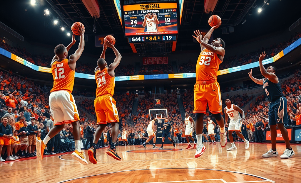 Tennessee Volunteers celebrating their basketball victory over Gardner-Webb with notable performances from players.
