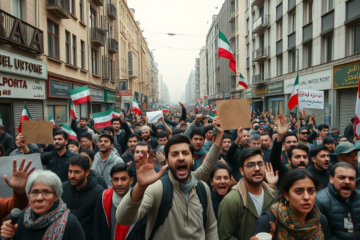 Demonstrators protesting against living conditions amid an economic crisis.