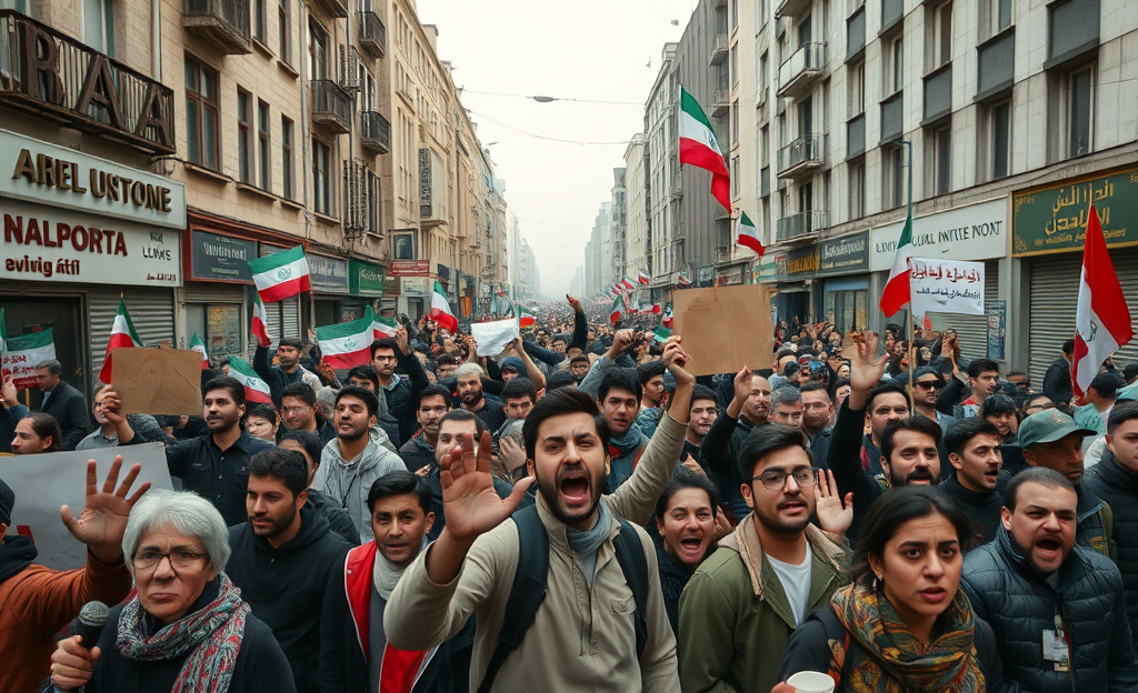Demonstrators protesting against living conditions amid an economic crisis.