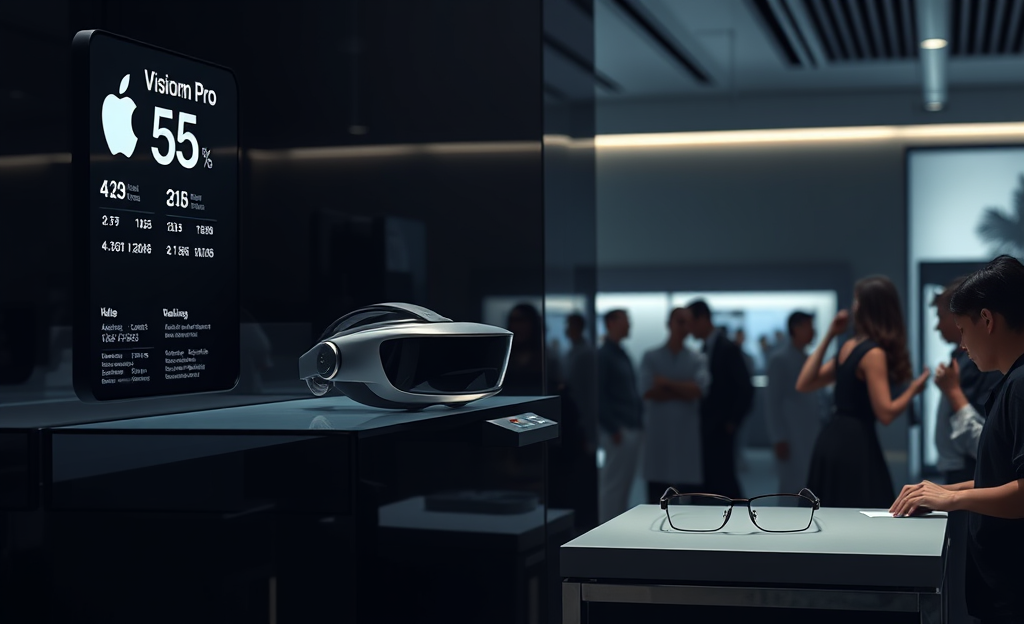 Apple Vision Pro augmented reality headset facing challenges in sales and market competition.