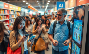 An illustration depicting how AI is enhancing the shopping experience for consumers.