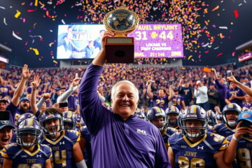 JMU football team celebrating their championship victory and awards.