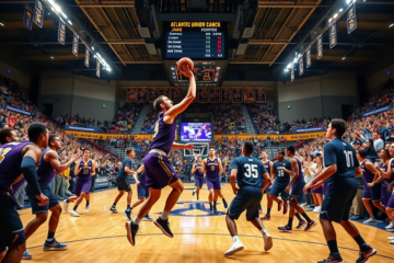 James Madison men's basketball team preparing to face the Old Dominion Monarchs in an intense game.