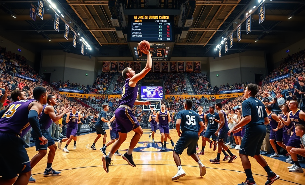 James Madison men's basketball team preparing to face the Old Dominion Monarchs in an intense game.