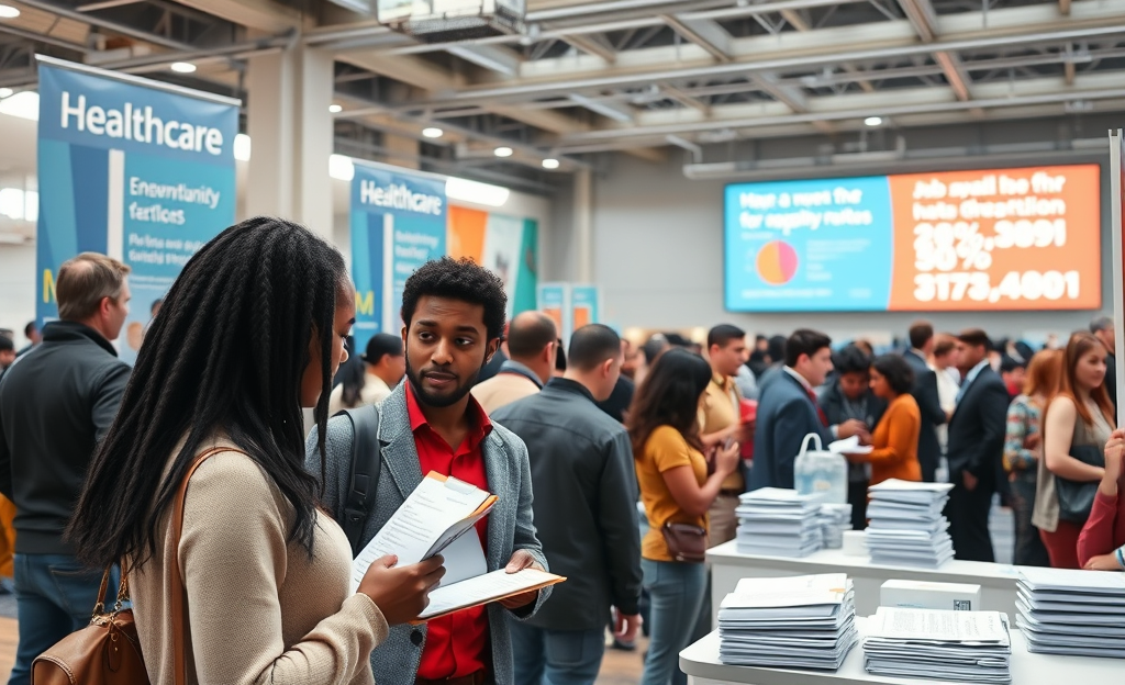 A visual representation of the labor market's challenges, highlighting job competition and unemployment rates among various demographics.