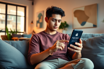 A visual representation of accessing digital credit securely through mobile devices and digital wallets.