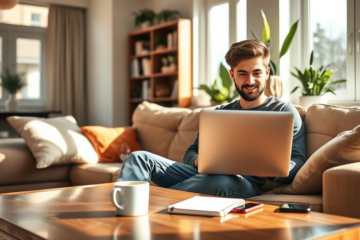 A person applying for a loan online from home.