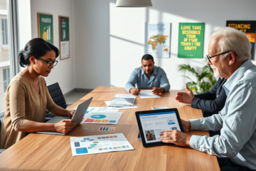 A diverse group of individuals accessing digital credit resources online.