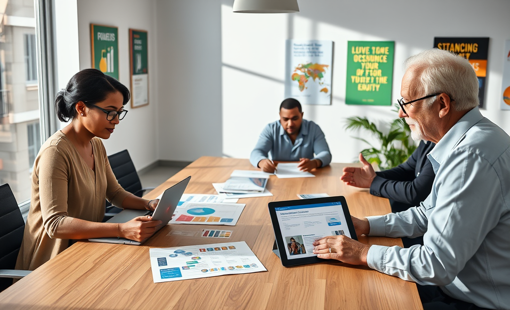 A diverse group of individuals accessing digital credit resources online.