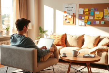 A person working on a laptop at home, exploring easy ways to earn money online.
