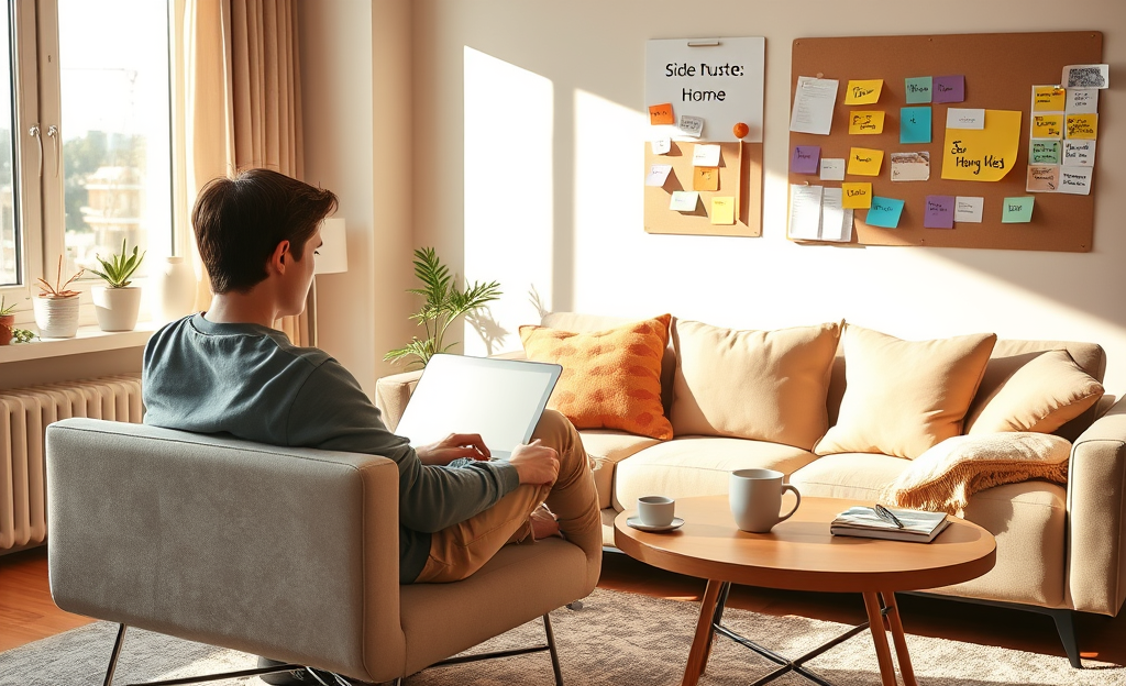 A person working on a laptop at home, exploring easy ways to earn money online.