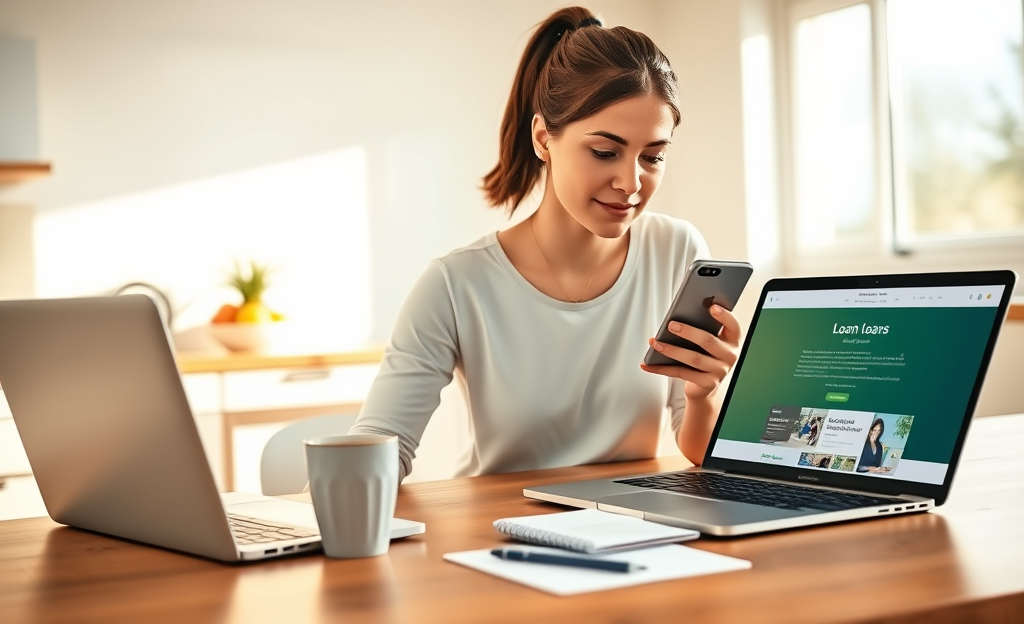 A person applying for a loan using a mobile phone.