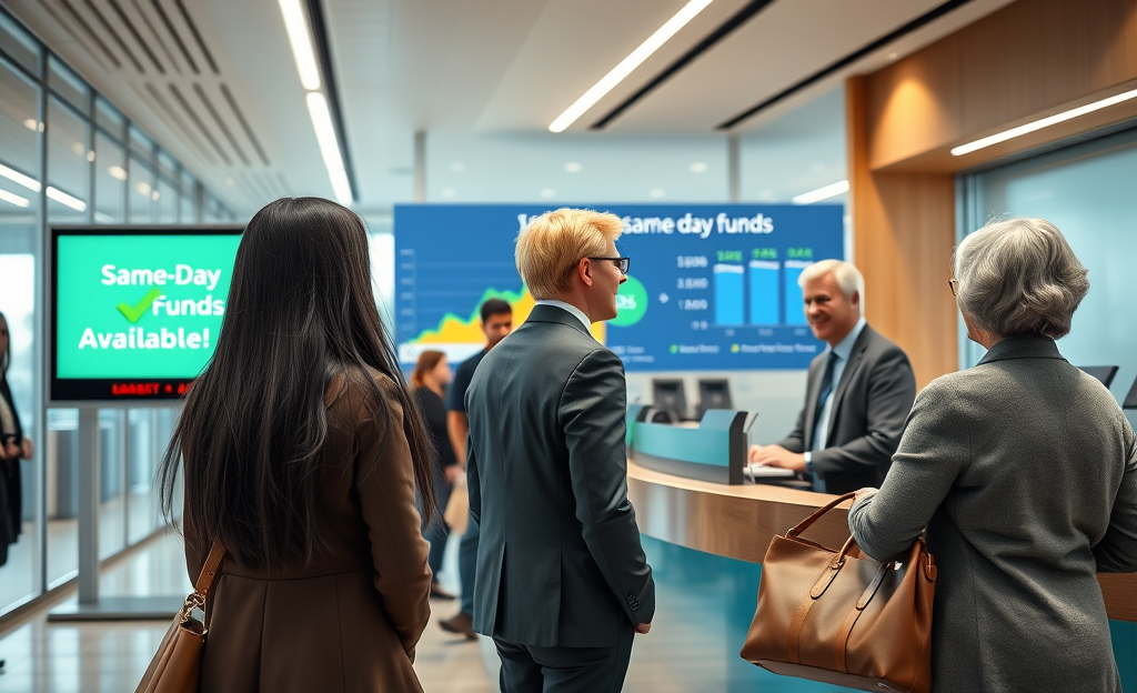 Illustration of same-day money transfers, showcasing instant access to funds.