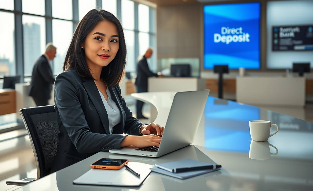 Illustration of money being transferred directly into a bank account through electronic means.