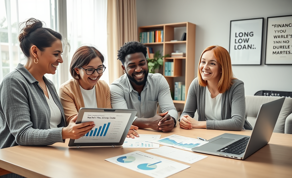 A person analyzing loan options on a laptop with graphs depicting real-time financing data.