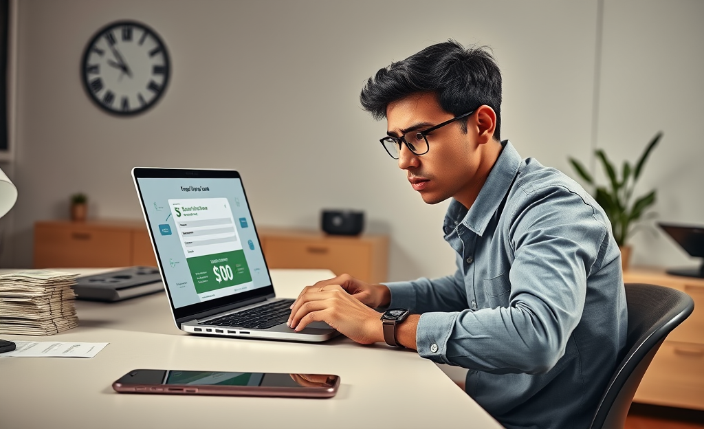 An illustration representing fast online solutions for obtaining urgent money.